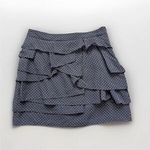 Club Monaco Grey Polka Dot Tiered Ruffle Mini Skirt Lined Side Zip Sz S